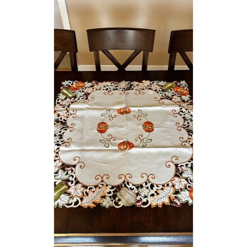 Vintage Fall Harvest Autumn Pumpkin Embroidered Tablecloth Runner‎ 33